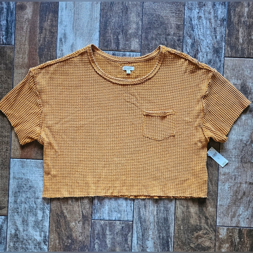 Pilcro NWT Short-Sleeve Waffle Knit Cropped Tee Yellow Size Small